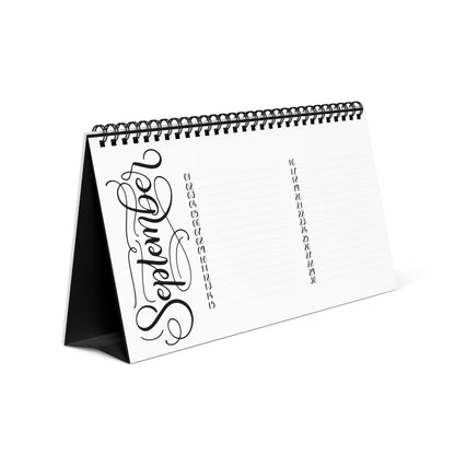Perpetual Desk Calendar - Black and White with Calligraphy Months - howjoyfulshop