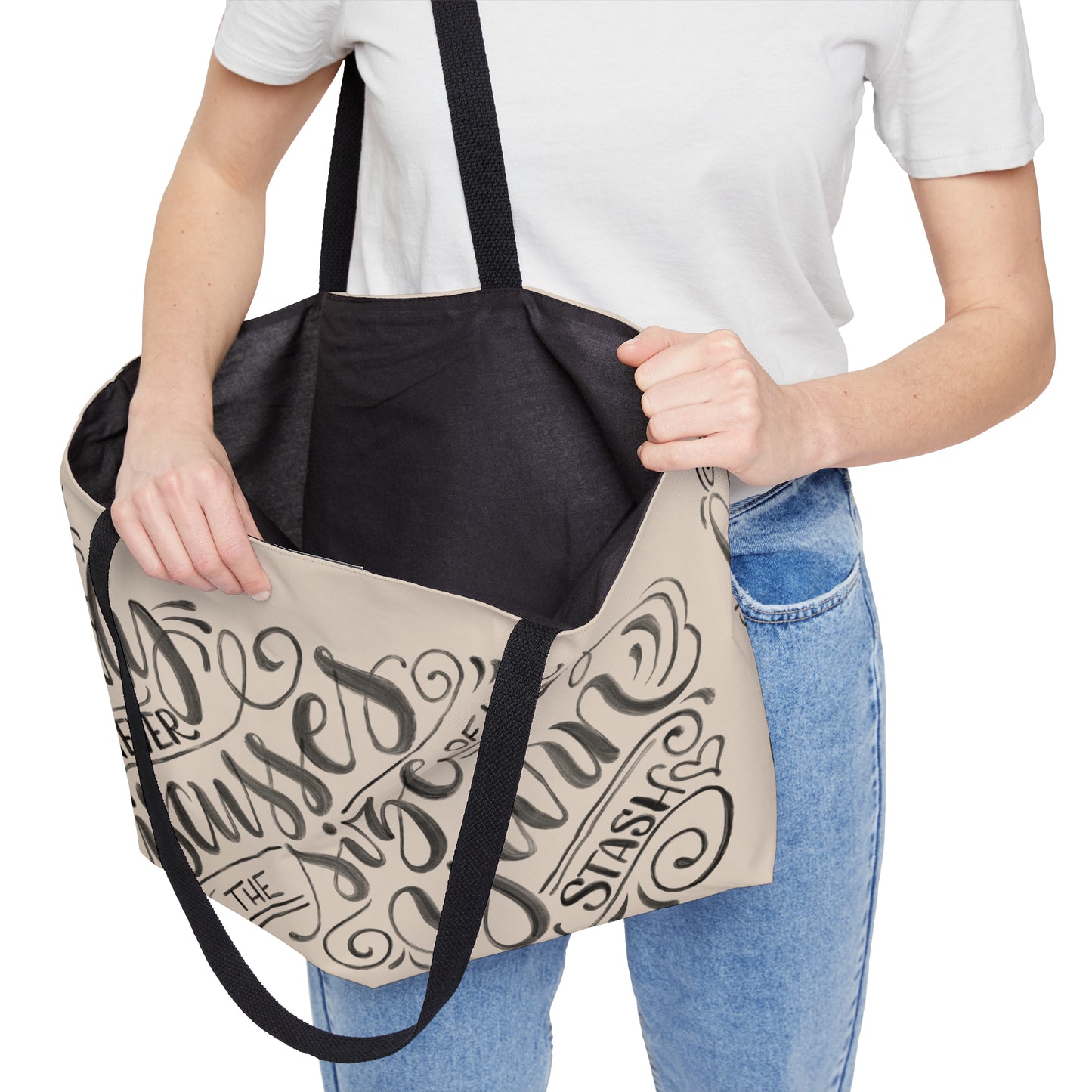 A lady never discusses the size of her yarn stash - Tan Weekender Tote Bag - howjoyfulshop