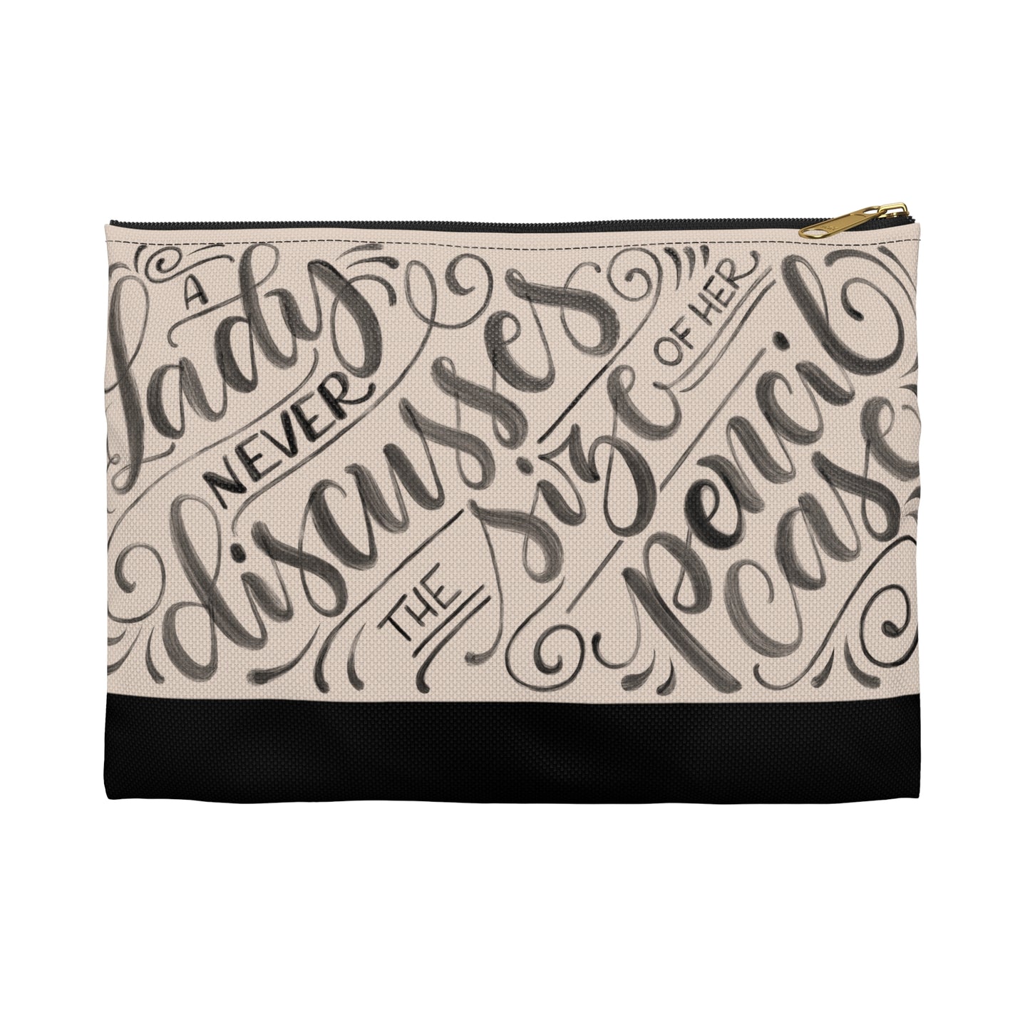 A lady never discusses the size of her pencil case - Tan Zipped Pouch - howjoyfulshop