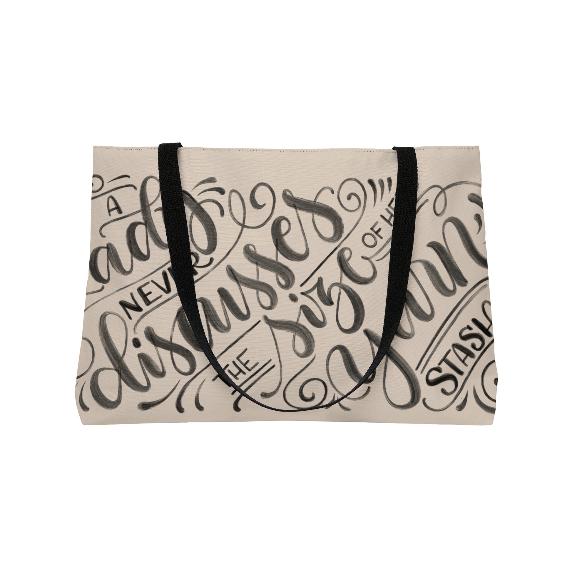 A lady never discusses the size of her yarn stash - Tan Weekender Tote Bag - howjoyfulshop