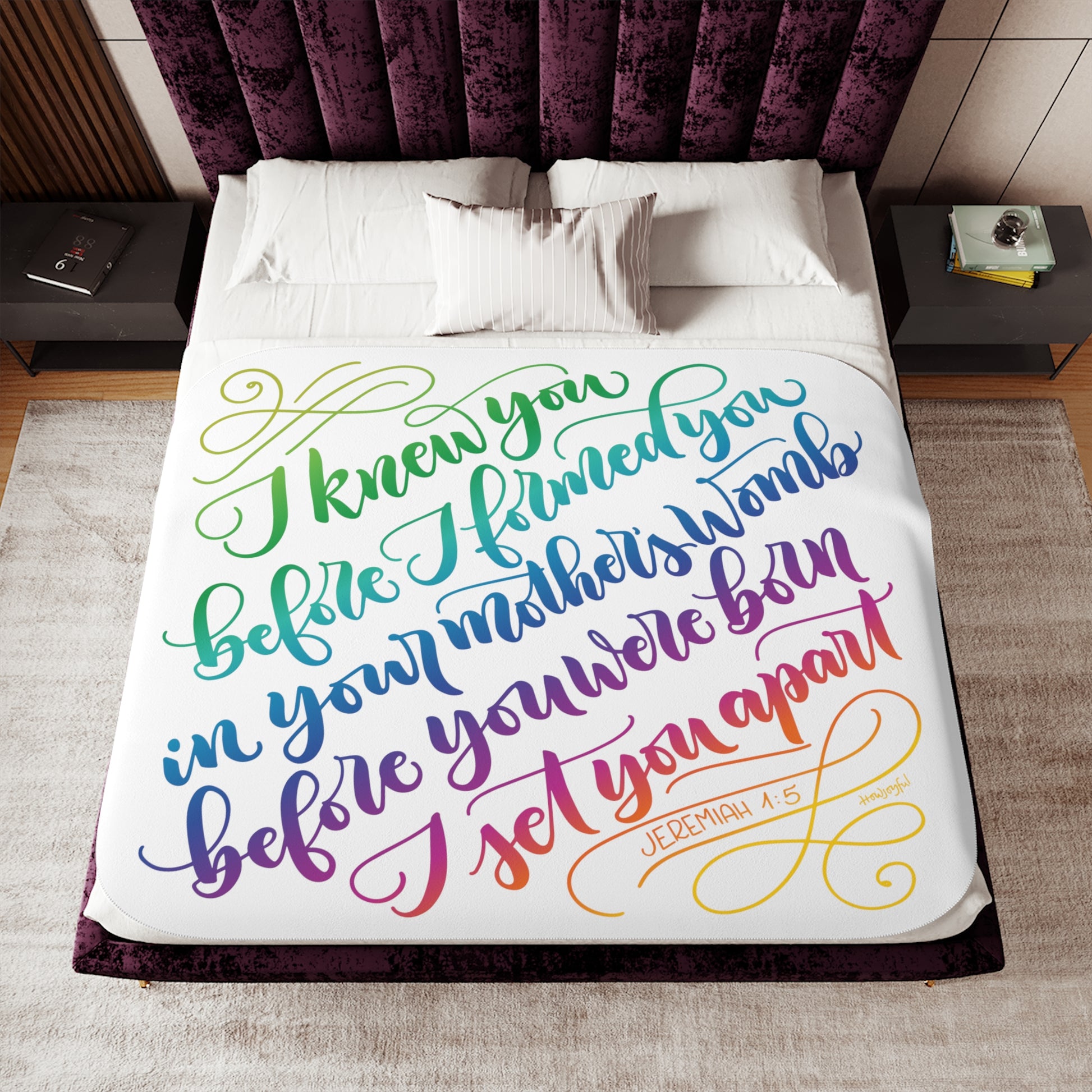 I knew you before I formed you - Jeremiah 1:5 - Rainbow - Sherpa Blanket - howjoyfulshop