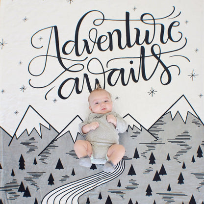 Adventure awaits mountains - Velveteen Blanket - howjoyfulshop