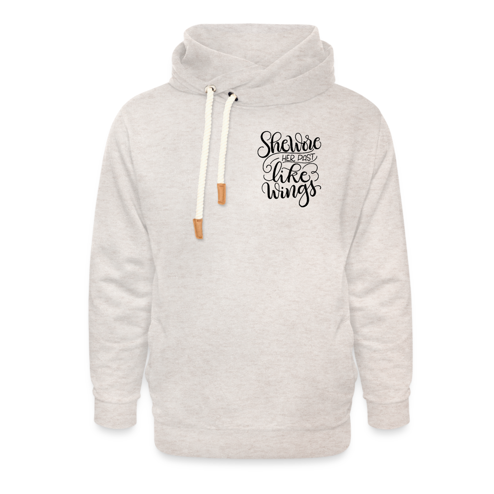 Shawl Collar Hoodie - she wore her past like wings - heather oatmeal