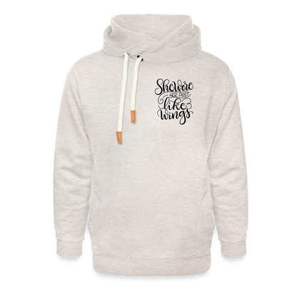 Shawl Collar Hoodie - she wore her past like wings - heather oatmeal