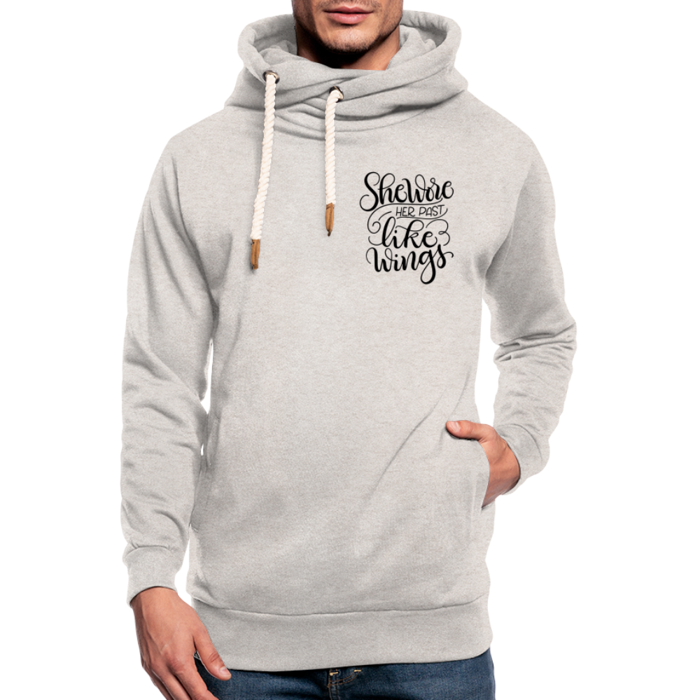 Shawl Collar Hoodie - she wore her past like wings - heather oatmeal