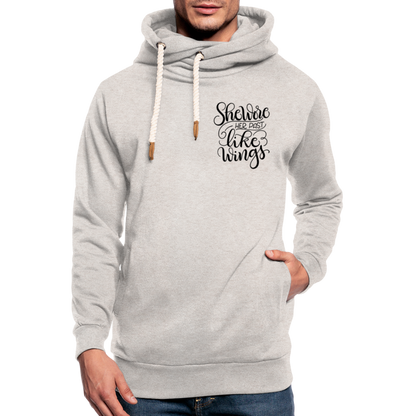 Shawl Collar Hoodie - she wore her past like wings - heather oatmeal