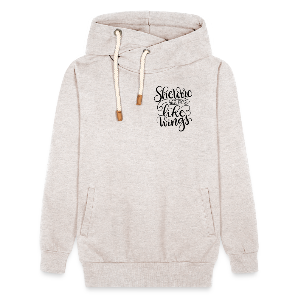 Shawl Collar Hoodie - she wore her past like wings - heather oatmeal