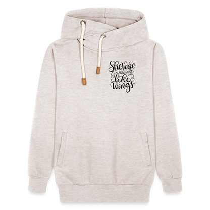 Shawl Collar Hoodie - she wore her past like wings - heather oatmeal