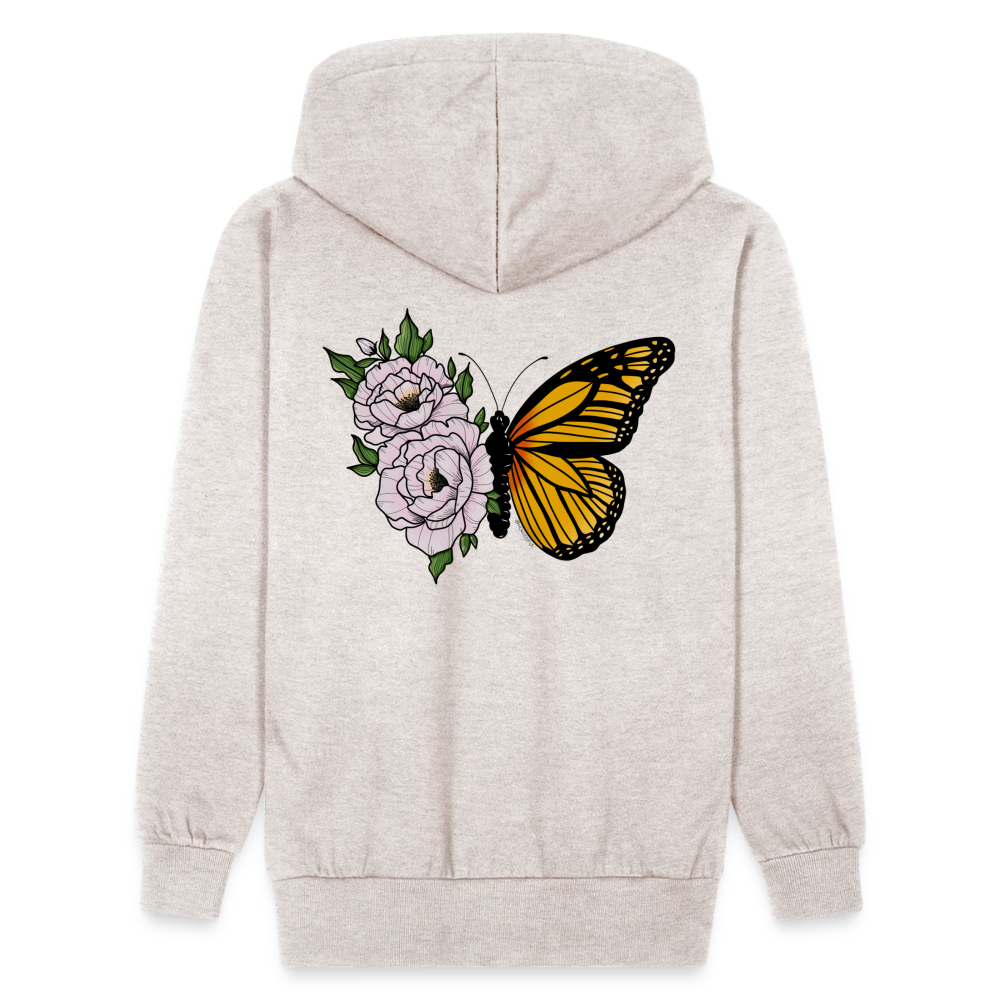 Shawl Collar Hoodie - she wore her past like wings - heather oatmeal