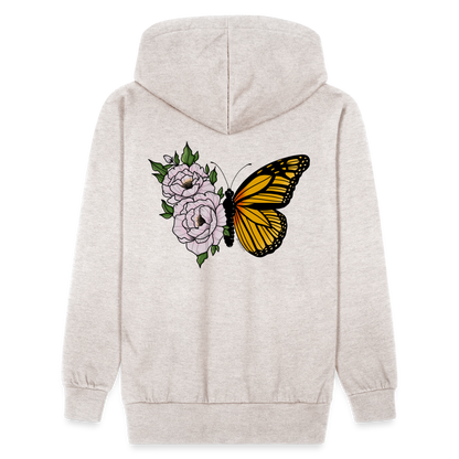 Shawl Collar Hoodie - she wore her past like wings - heather oatmeal