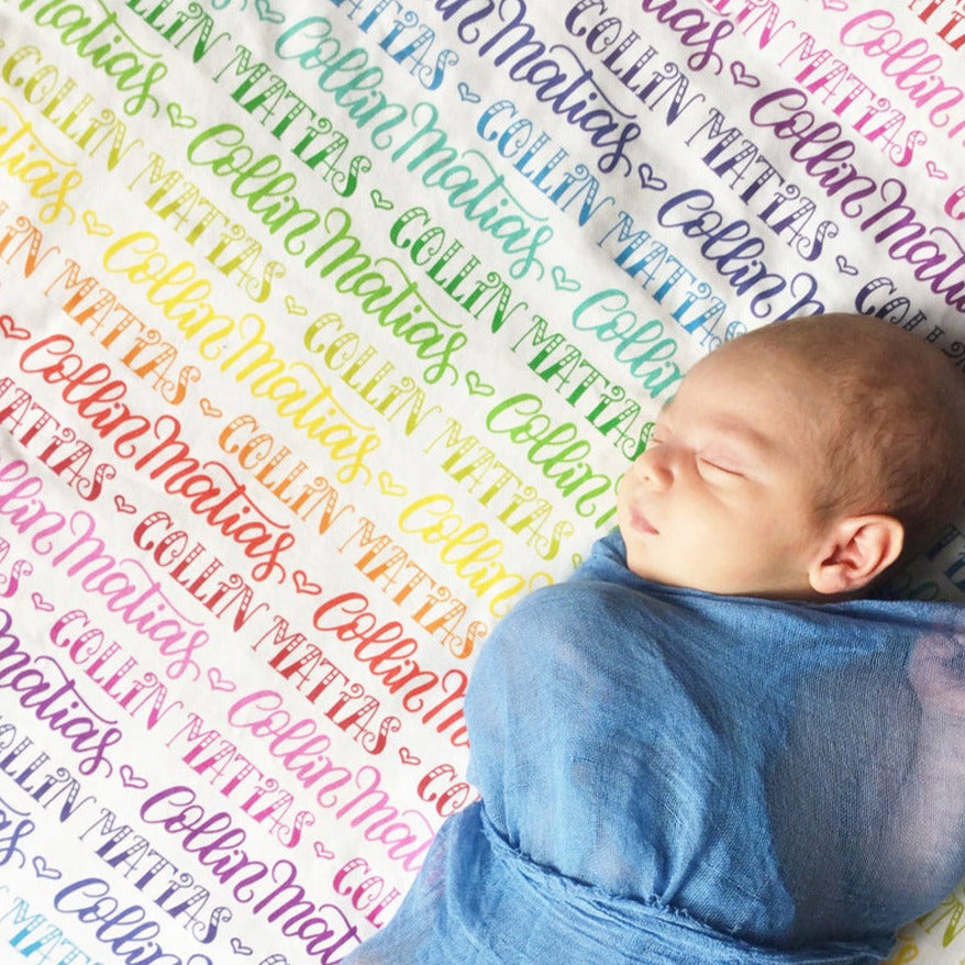Rainbow Baby- Personalized Swaddle - Rainbow color - Birth announcement - howjoyfulshop