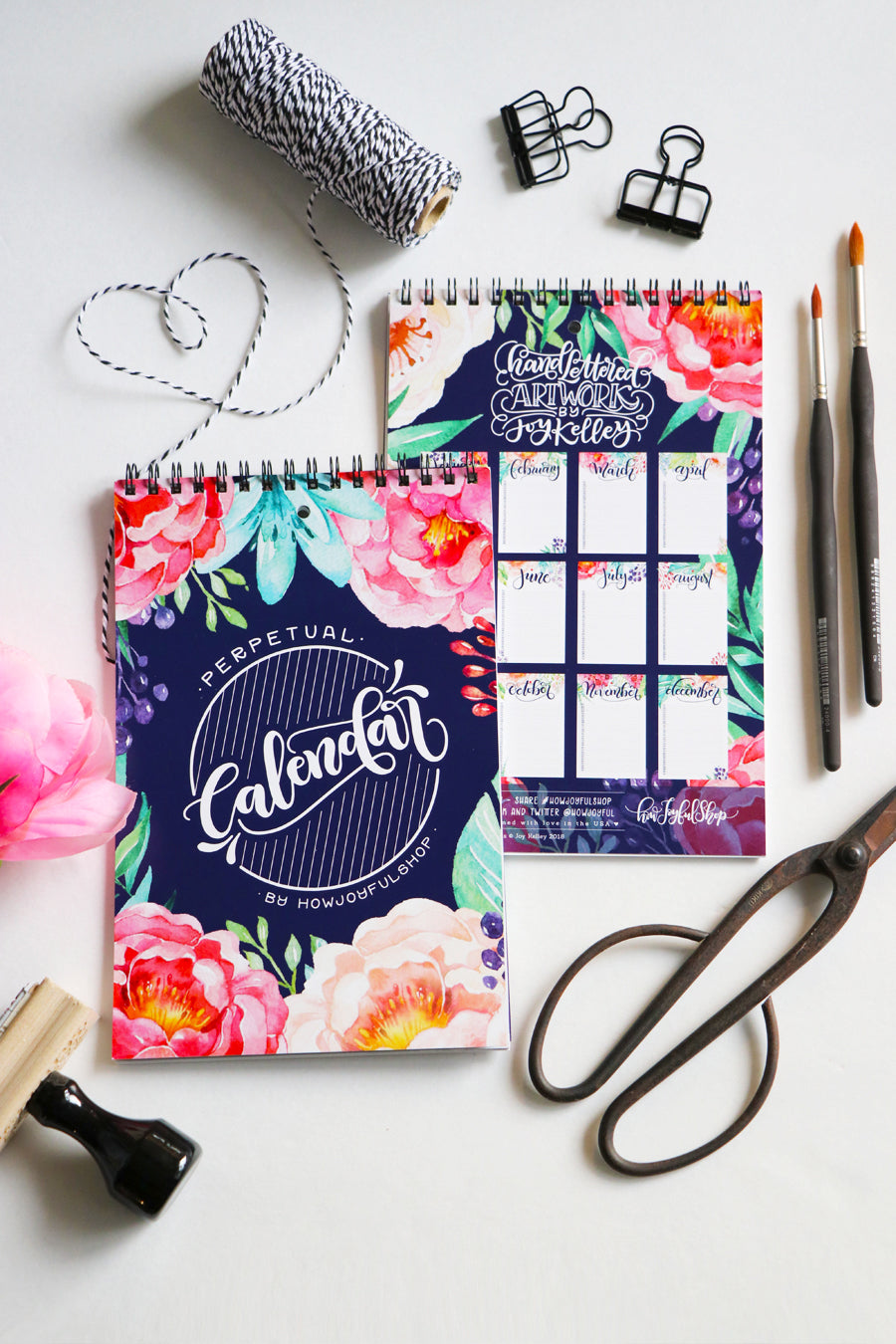 Watercolor perpetual calendar - Hand lettered calendar with watercolor flowers - howjoyfulshop