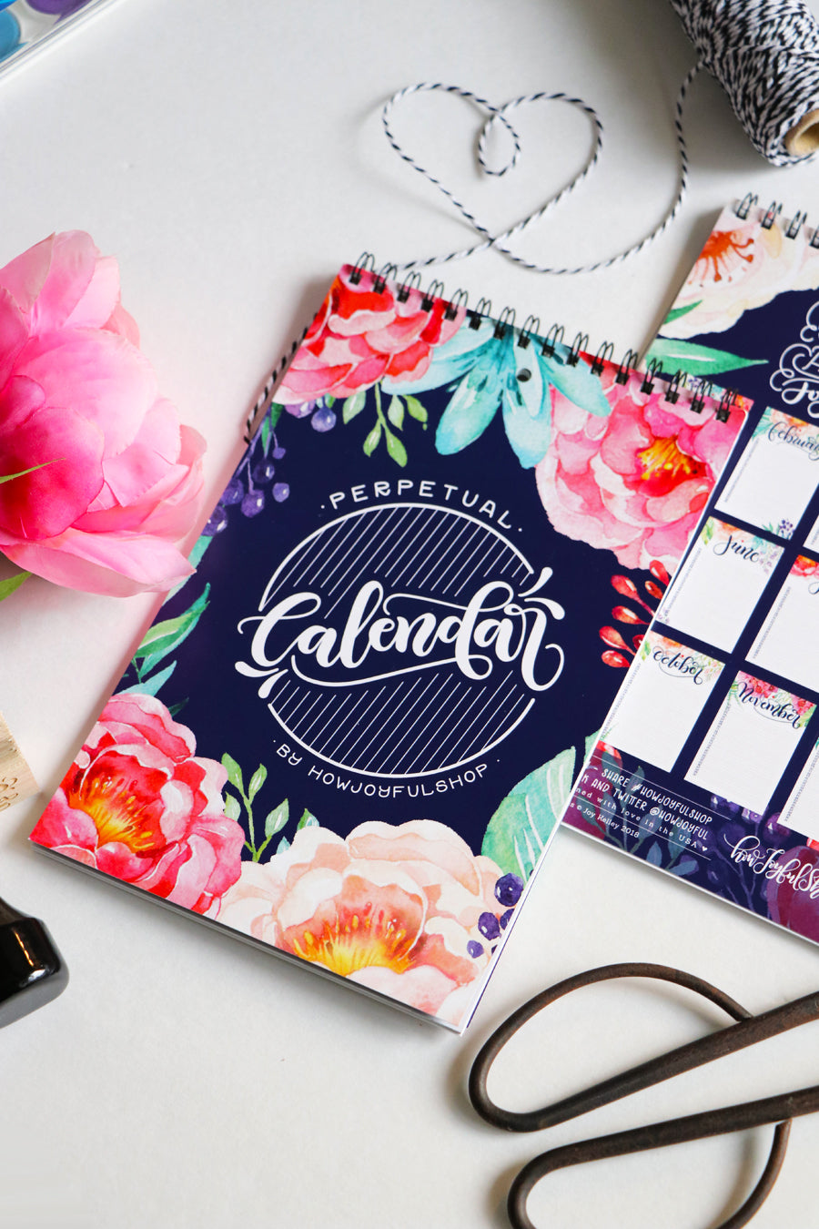 Watercolor perpetual calendar - Hand lettered calendar with watercolor flowers - howjoyfulshop