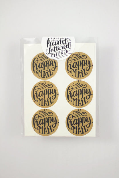 Set of 12 Kraft Stickers - Happy Mail - howjoyfulshop