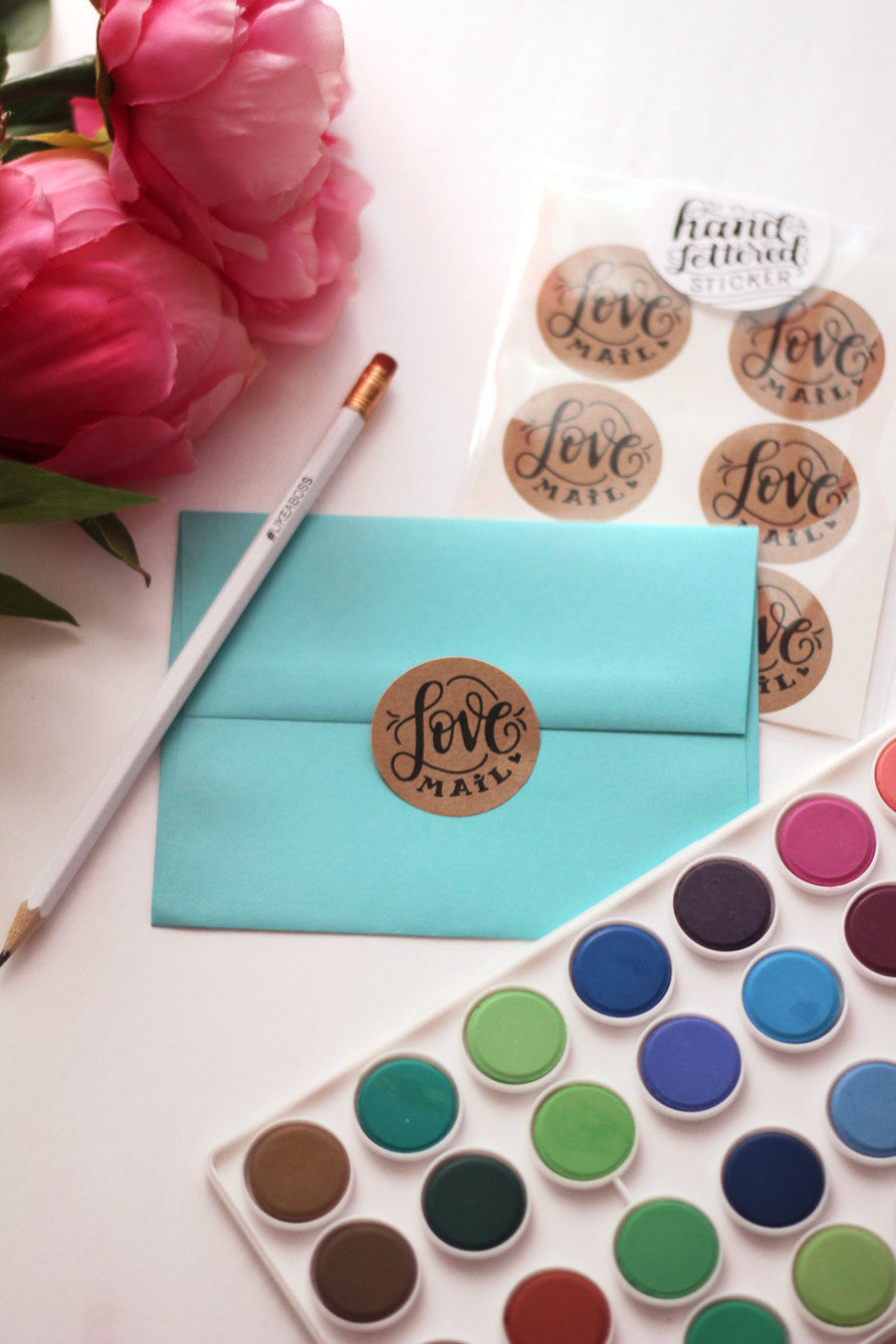 Set of 12 Kraft Stickers - Love mail - howjoyfulshop